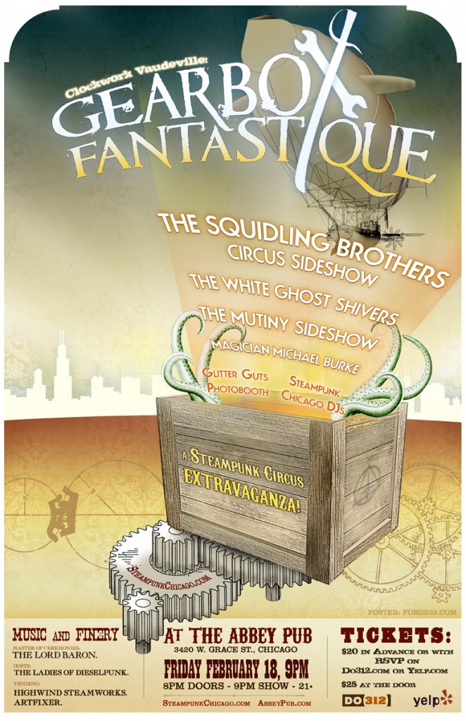 steampunk airship poster squid kraken event