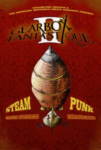 Gearbox Fantastique II flier 01 Front Steampunk Airship Poster Design Illustration