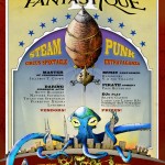 steampunk poster with airship and kraken