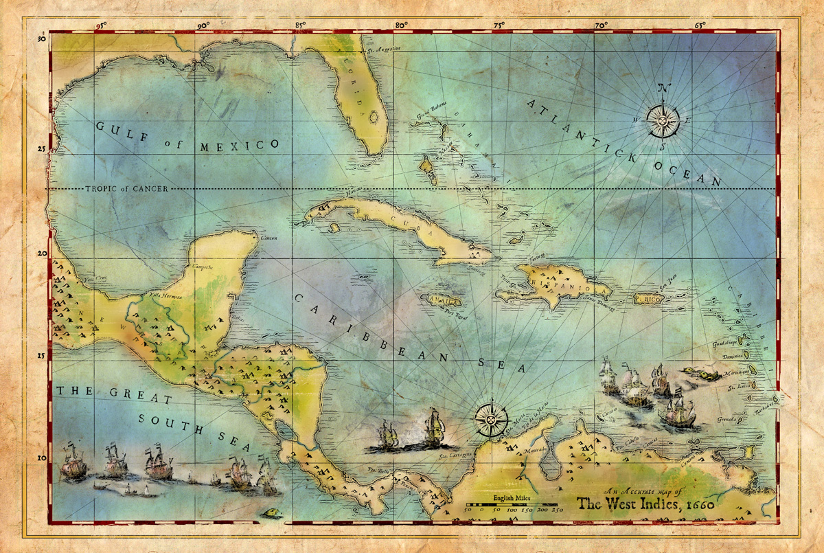 Caribbean Pirate Map 1660.