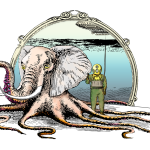 The Octophant Steampunk Illustration Design Poster