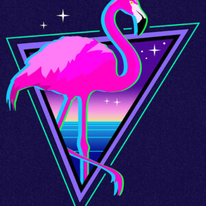 neon glitch flamingo vaporwave art