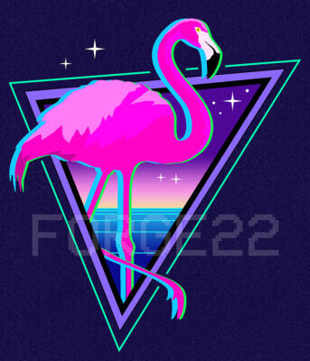 neon glitch flamingo vaporwave art