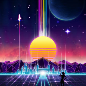 neon sunrise tron cities 80s grid