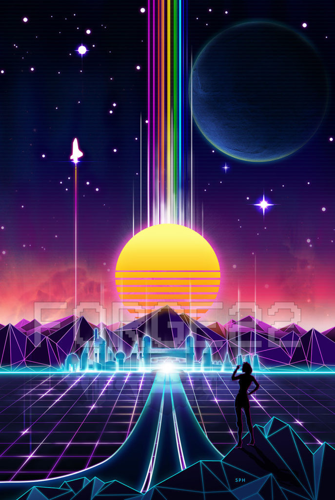 neon sunrise tron cities 80s grid